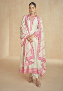 Pink White Flattering Slit-Style Anarkali Dress