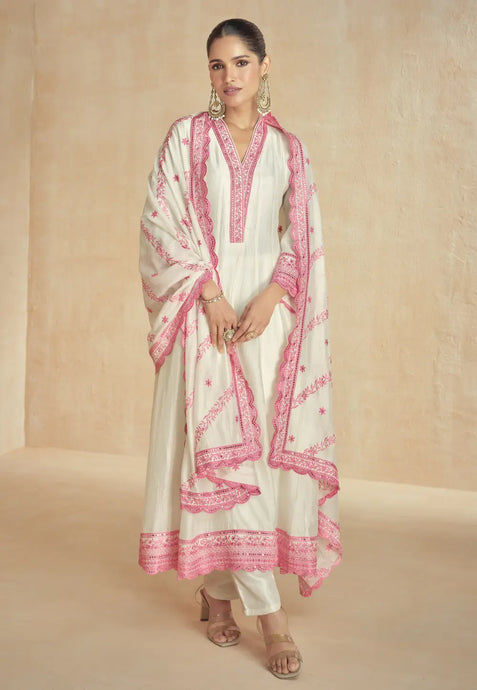 Pink White Flattering Slit-Style Anarkali Dress