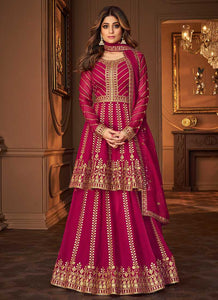 Pink and Gold Heavy Embroidered Festive Wear Lehenga fashionandstylish.myshopify.com