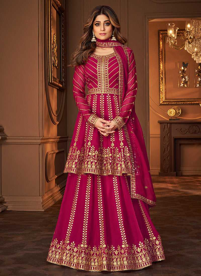 Pink and Gold Heavy Embroidered Festive Wear Lehenga fashionandstylish.myshopify.com