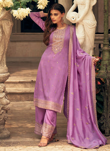 Purple Colour Embroidered Pant Style Suit