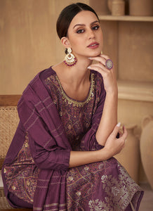 Purple Embroidered Stylish Pant Style Suit
