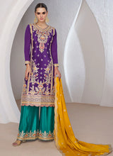 Load image into Gallery viewer, Purple Multicolor Designer Palazzo Style Suit
