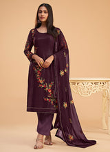 Load image into Gallery viewer, Purple Sequins Embroidered Pant Style Suit

