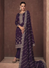Load image into Gallery viewer, Purple and Gold Embroidered Stylish Pant Suit
