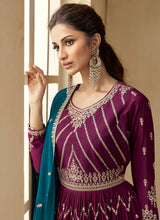 Load image into Gallery viewer, Purple and Teal Embroidered Lehenga Choli
