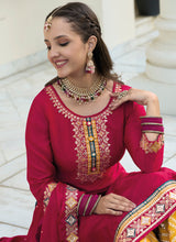 Load image into Gallery viewer, Red Multi Colour Designer Gharara Style Suit
