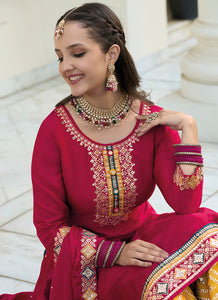 Red Multi Colour Designer Gharara Style Suit