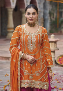 Refined Radiance Embroidered Orange Palazzo Set