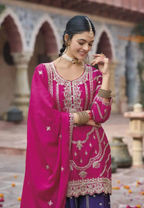 Refined Radiance Embroidered Pink Palazzo Set