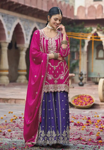 Refined Radiance Embroidered Pink Palazzo Set