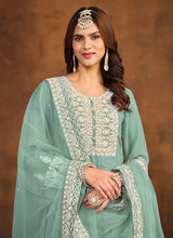 Load image into Gallery viewer, Regal Elegance Blue Embroidered Palazzo Style Suit

