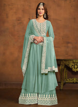 Load image into Gallery viewer, Regal Elegance Blue Embroidered Palazzo Style Suit
