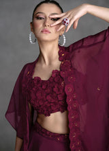 Load image into Gallery viewer, Regal Elegance Deep Wine Jacket Style Lehenga Set
