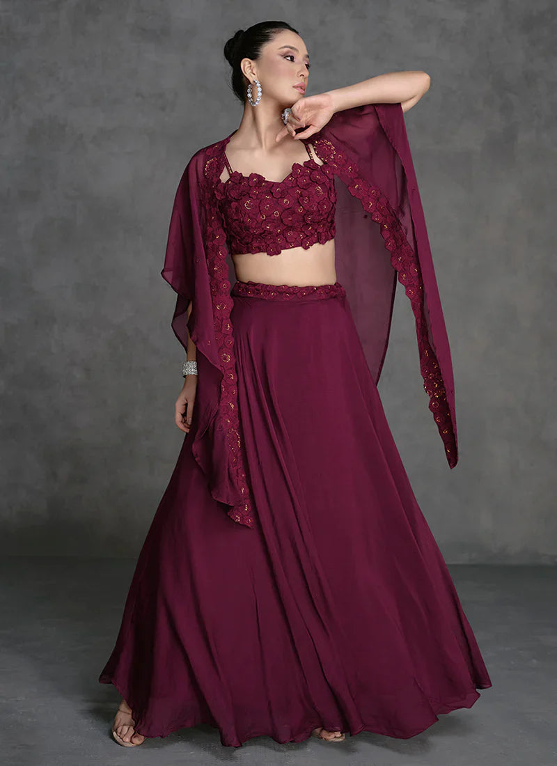 Regal Elegance Deep Wine Jacket Style Lehenga Set