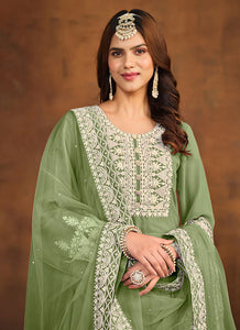 Regal Elegance Green Embroidered Palazzo Style Suit