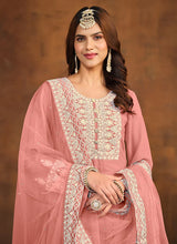 Load image into Gallery viewer, Regal Elegance Peach Embroidered Palazzo Style Suit
