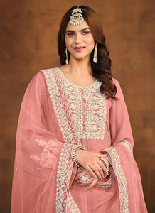 Regal Elegance Peach Embroidered Palazzo Style Suit