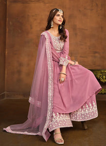 Regal Elegance Pink Embroidered Palazzo Style Suit