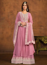 Load image into Gallery viewer, Regal Elegance Pink Embroidered Palazzo Style Suit

