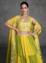 Load image into Gallery viewer, Regal Elegance Yellow And Green Jacket Style Lehenga Set
