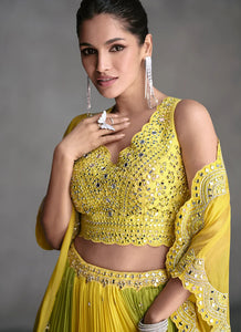 Regal Elegance Yellow And Green Jacket Style Lehenga Set