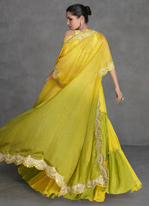 Regal Elegance Yellow And Green Jacket Style Lehenga Set