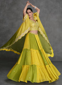 Regal Elegance Yellow And Green Jacket Style Lehenga Set