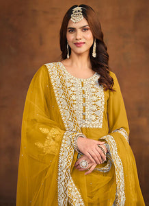 Regal Elegance Yellow Embroidered Palazzo Style Suit