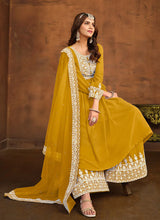Load image into Gallery viewer, Regal Elegance Yellow Embroidered Palazzo Style Suit
