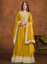 Load image into Gallery viewer, Regal Elegance Yellow Embroidered Palazzo Style Suit
