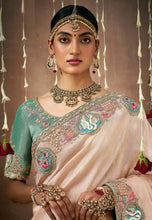 Load image into Gallery viewer, Royal Charm Baby Pink And Teal Embroidered Wedding Saree
