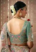 Load image into Gallery viewer, Royal Charm Baby Pink And Teal Embroidered Wedding Saree
