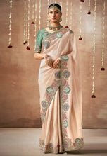 Load image into Gallery viewer, Royal Charm Baby Pink And Teal Embroidered Wedding Saree
