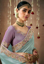 Load image into Gallery viewer, Royal Charm Blue And Lilac Embroidered Wedding Saree
