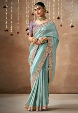 Load image into Gallery viewer, Royal Charm Blue And Lilac Embroidered Wedding Saree
