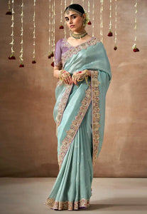 Royal Charm Blue And Lilac Embroidered Wedding Saree