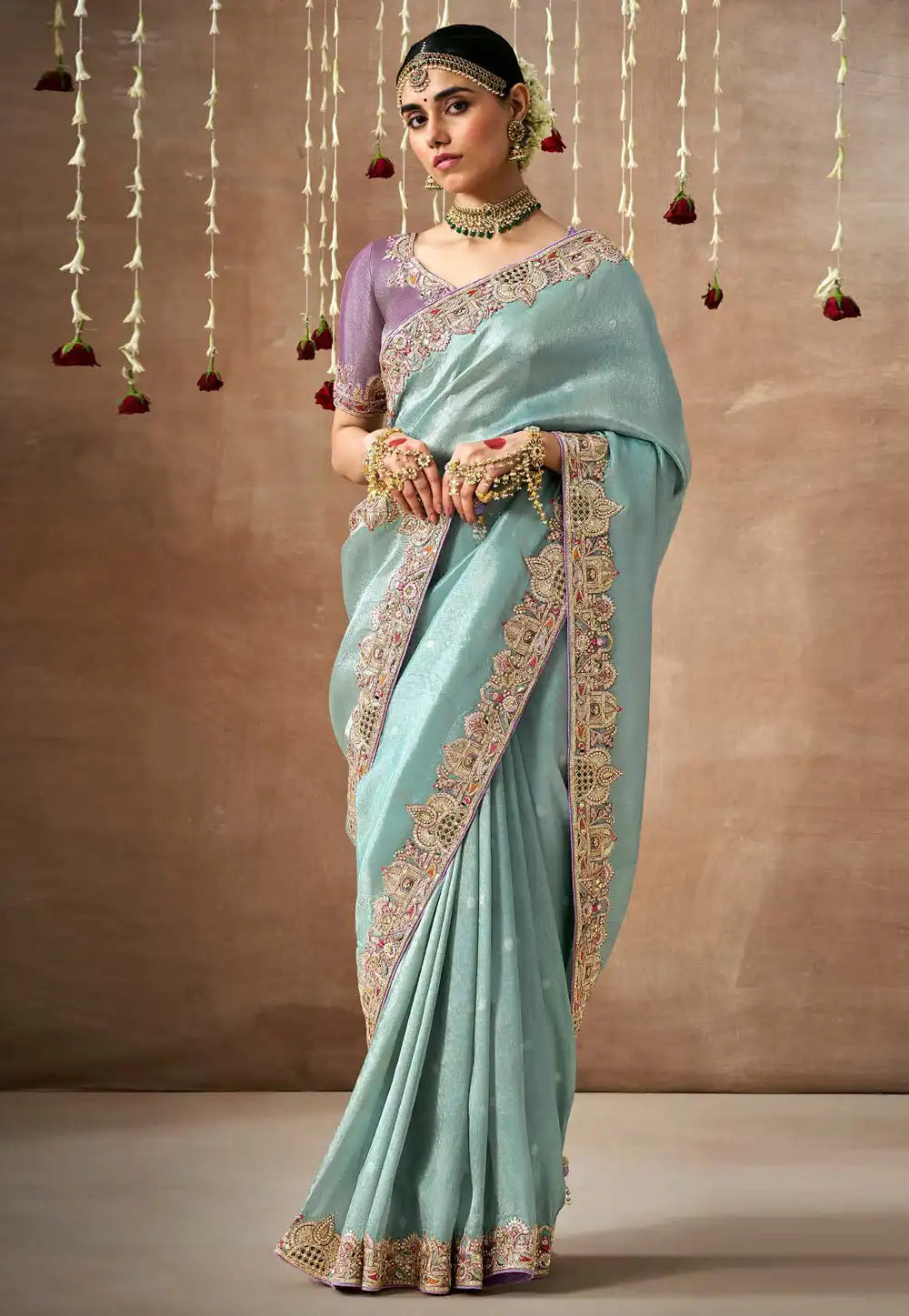 Royal Charm Blue And Lilac Embroidered Wedding Saree