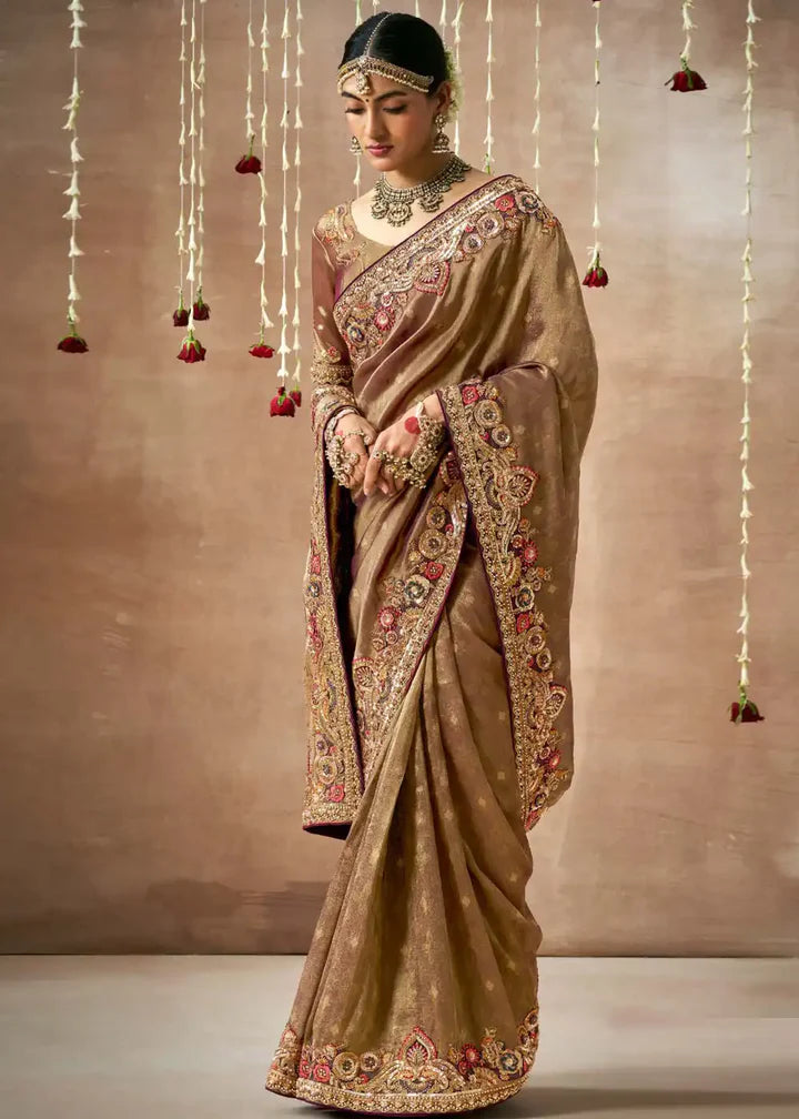 Royal Charm Brown Embroidered Wedding Saree