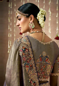 Royal Charm Grey Embroidered Wedding Saree