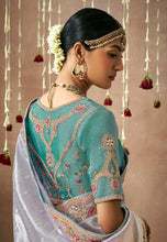 Load image into Gallery viewer, Royal Charm Lilac And Sea Green Embroidered Wedding Saree
