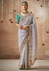 Royal Charm Lilac And Sea Green Embroidered Wedding Saree