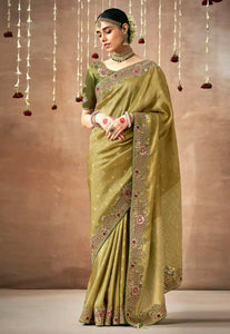 Royal Charm Mehendi Green Embroidered Wedding Saree