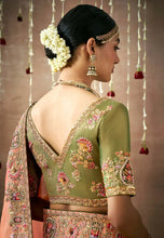 Load image into Gallery viewer, Royal Charm Peach And Green Embroidered Wedding Saree 
