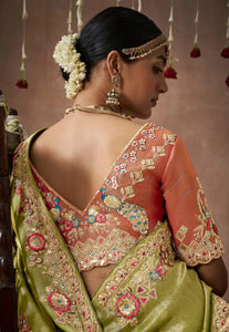 Royal Charm Peach And Green Embroidered Wedding Saree