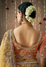 Load image into Gallery viewer, Royal Charm Peach And Yellow Embroidered Wedding Saree
