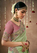 Load image into Gallery viewer, Royal Charm Pink And Green Embroidered Wedding Saree 
