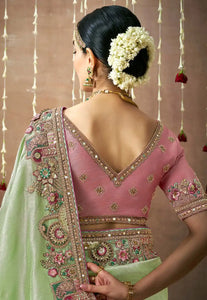 Royal Charm Pink And Green Embroidered Wedding Saree 