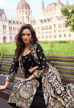 Load image into Gallery viewer, Royal Embroidered Black Palazzo Attire with Graceful Shrug
