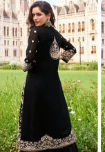 Load image into Gallery viewer, Royal Embroidered Black Palazzo Attire with Graceful Shrug

